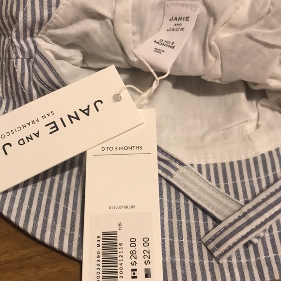New Janie and Jack 0-3M, 3-6M, 6-12M blue & white striped sun hat w white bow - Picture 3 of 4